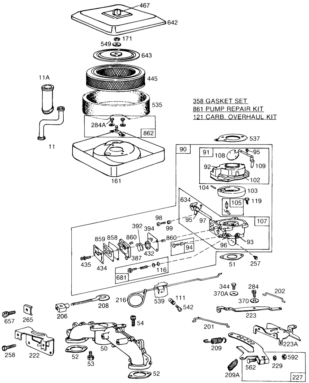 Carburetor Assembly Manifold,a/C Diagram and Parts List for 401411-0636-XX  Briggs and Stratton Engine